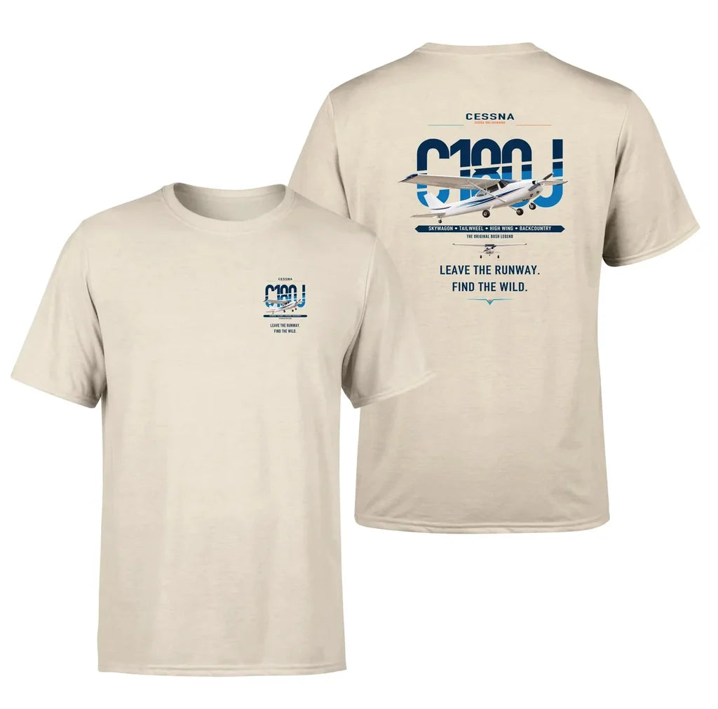 Cessna 180J Skywagon design on beige t-shirt, double-side print