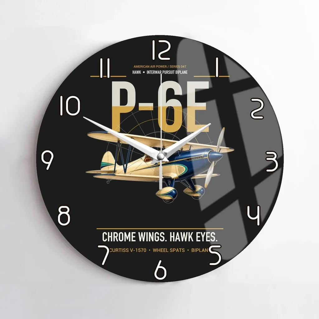 Curtiss P-6E Hawk design on black no frame wall clock