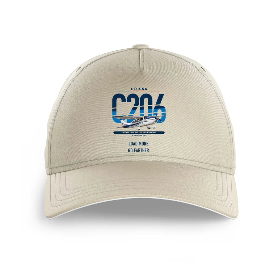 Cessna 206 Stationair design on beige printed hat