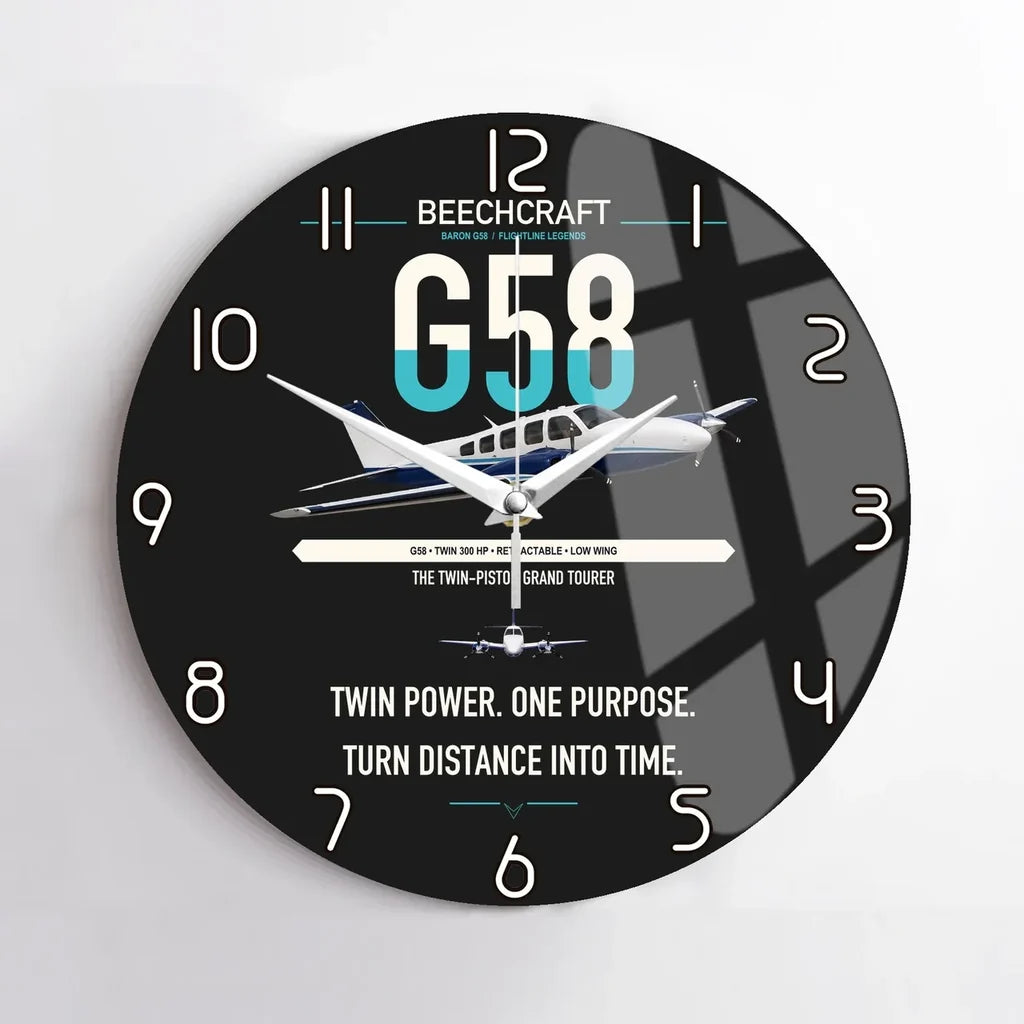 Beechcraft Baron G58 design on black no frame wall clock