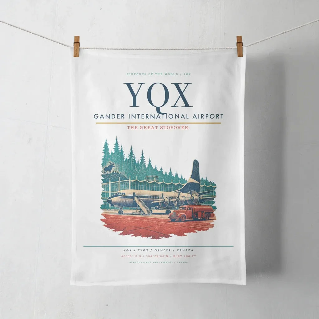 Gander International Airport (YQX) design on white towel