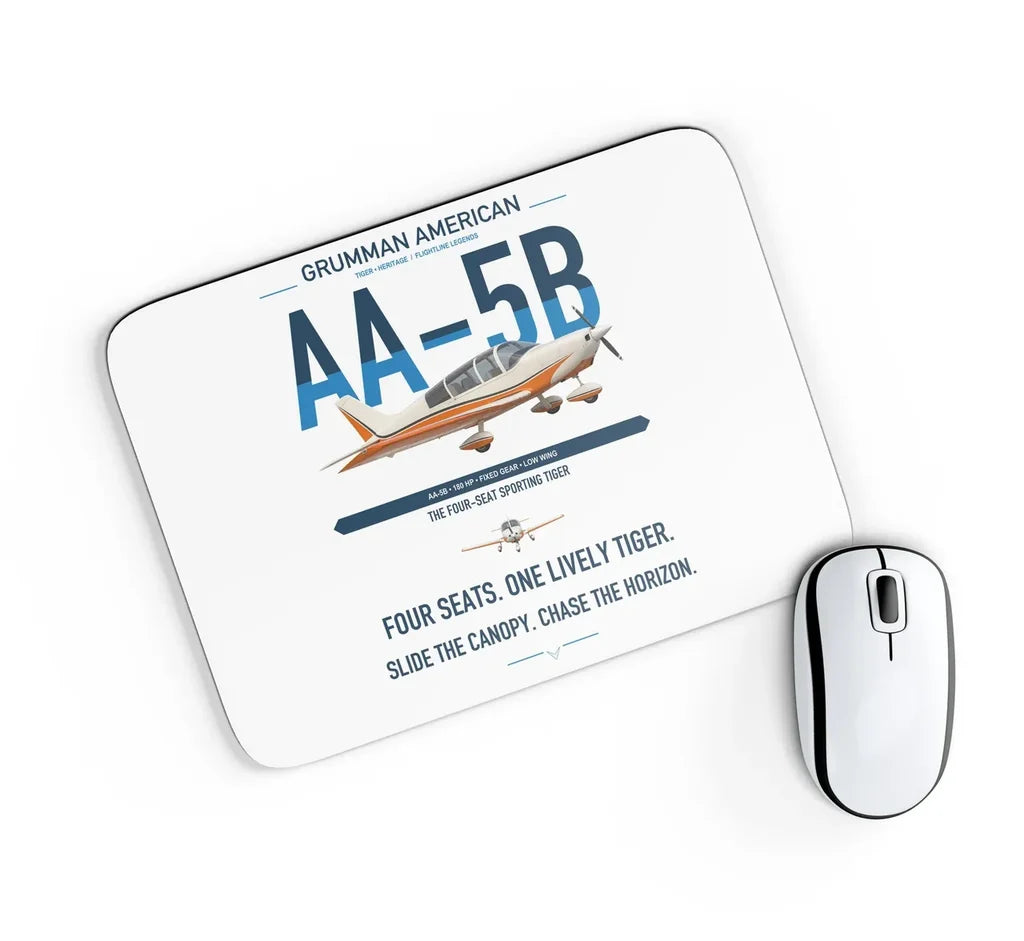 Grumman American AA-5B Tiger design on white rectangle mouse pad