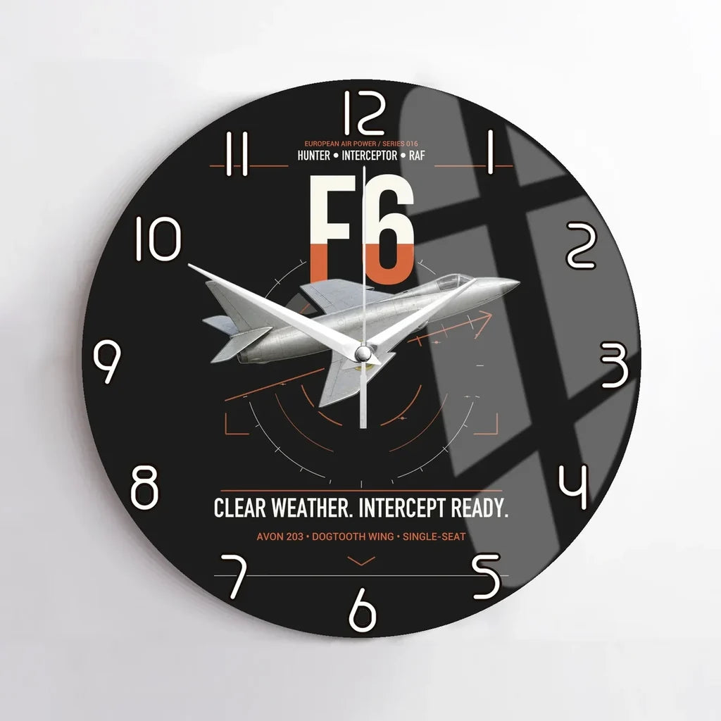 Hawker Hunter F6 design on black no frame wall clock