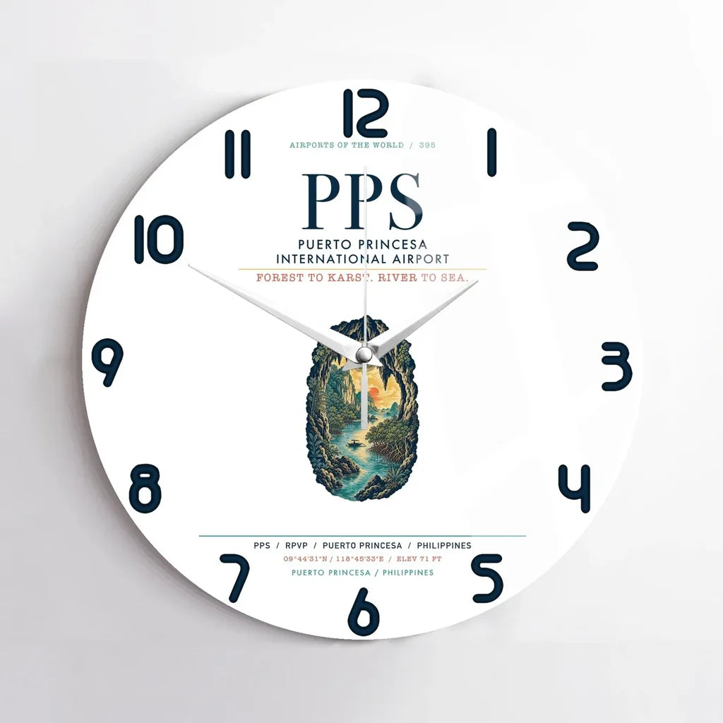 Puerto Princesa International Airport (PPS) design on white no frame wall clock