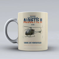 Thumbnail for Sud Aviation SE 3130 Alouette II design on beige ceramic mug, double-side print