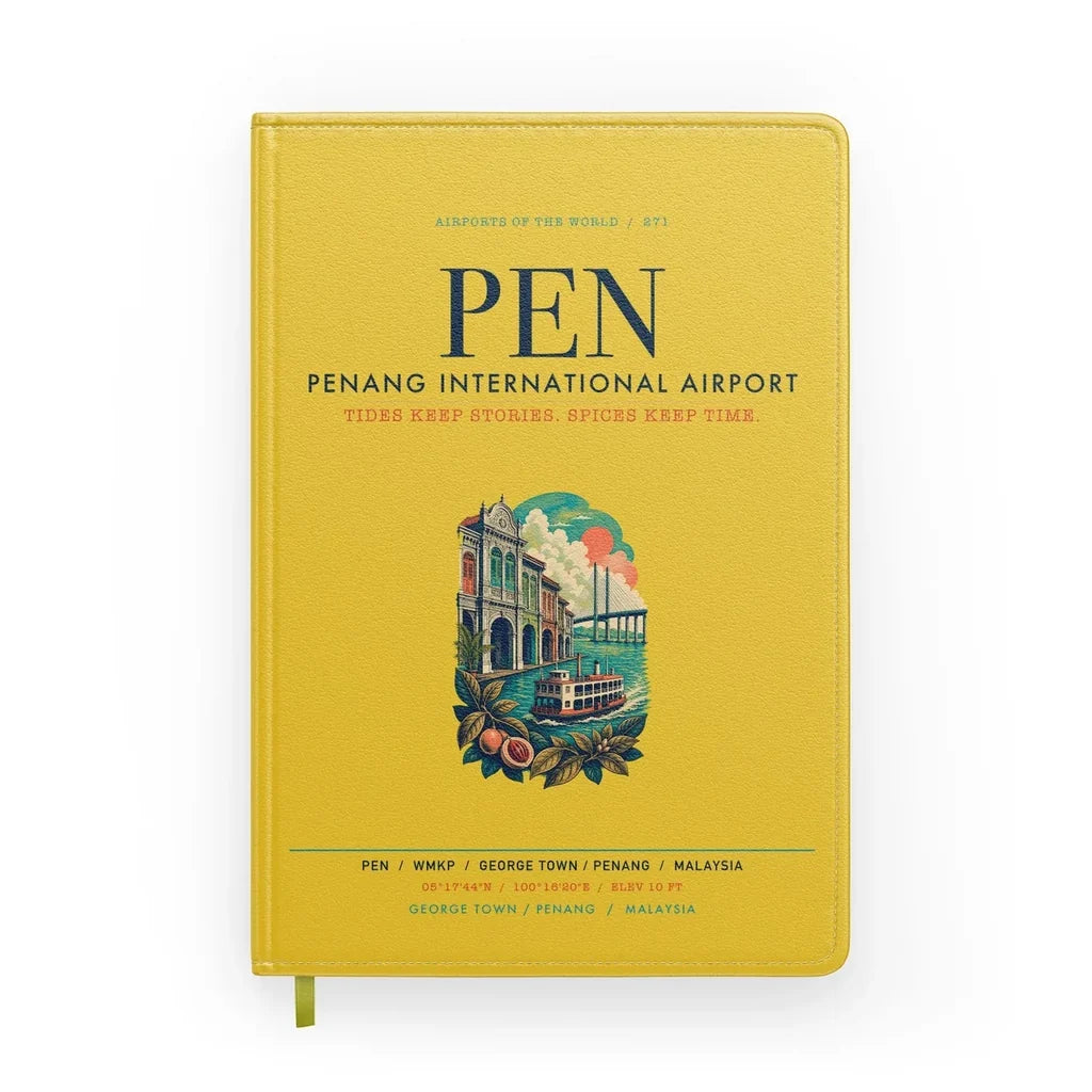 Penang International Airport (PEN) design on yellow notebook