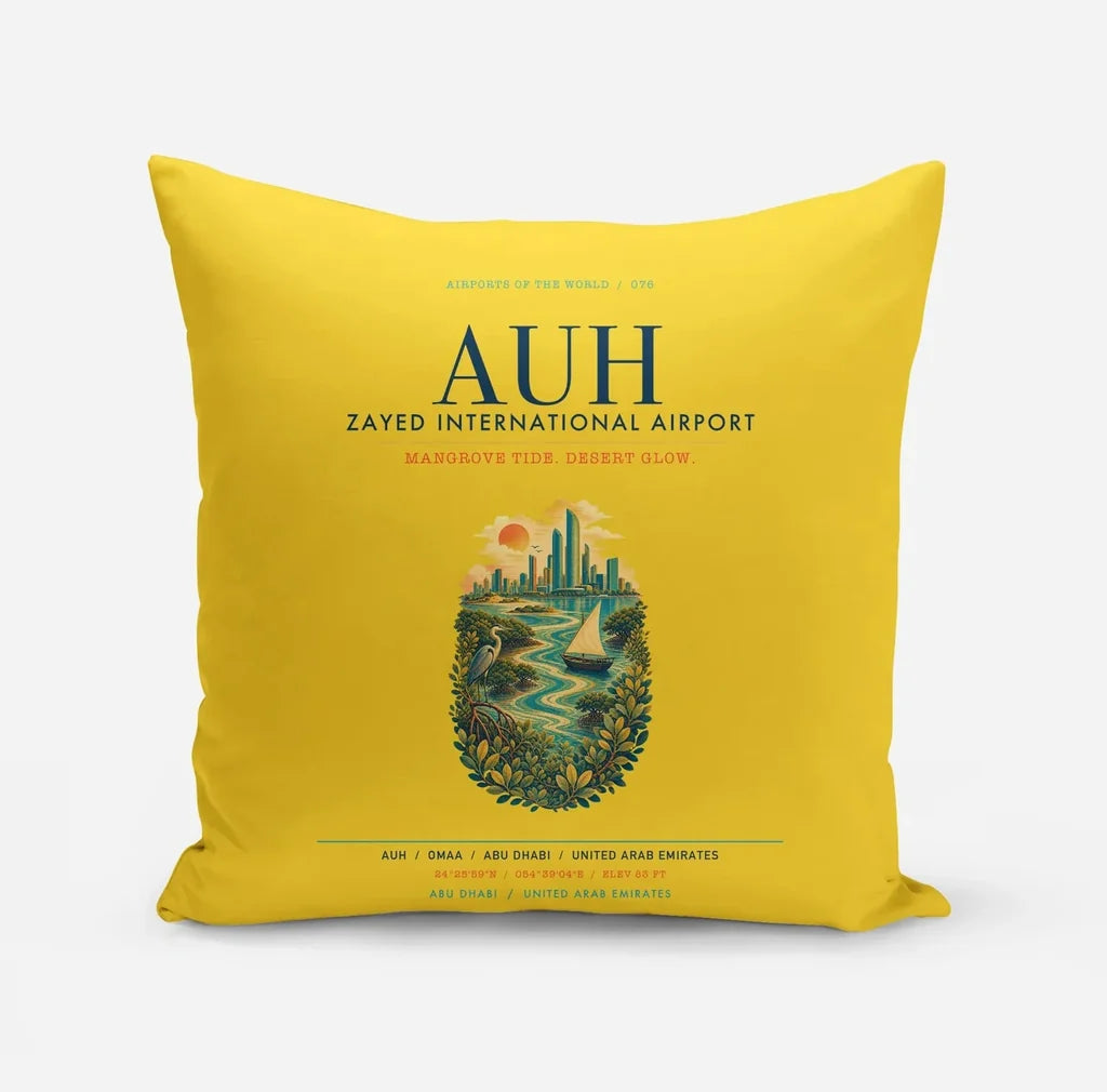 Abu Dhabi Zayed International Airport (AUH) design on yellow pillow