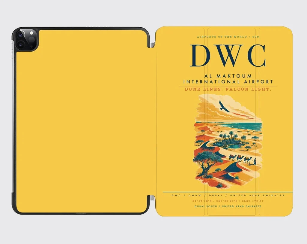 Al Maktoum International Airport (DWC) design on yellow ipad tablet case