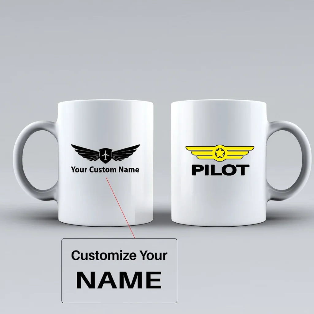 Pilot & Badge Ceramic White aviation design on ceramic mug, premium ceramic with glazed finish.