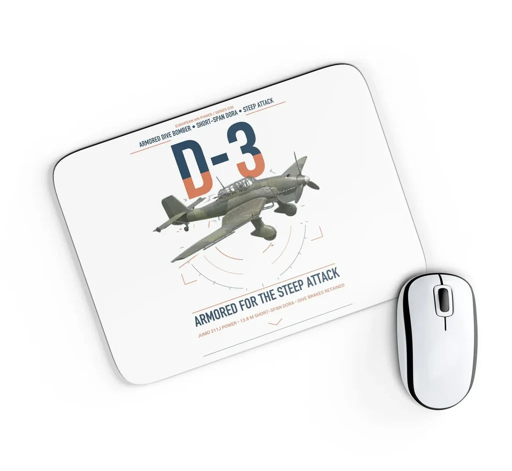 Junkers Ju 87D-3 design on white rectangle mouse pad