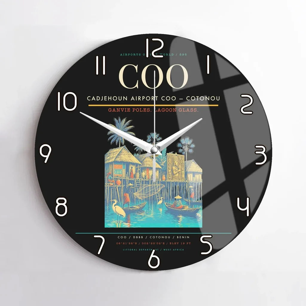 Cadjehoun Airport (COO) design on black no frame wall clock