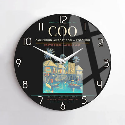 Cadjehoun Airport (COO) design on black no frame wall clock