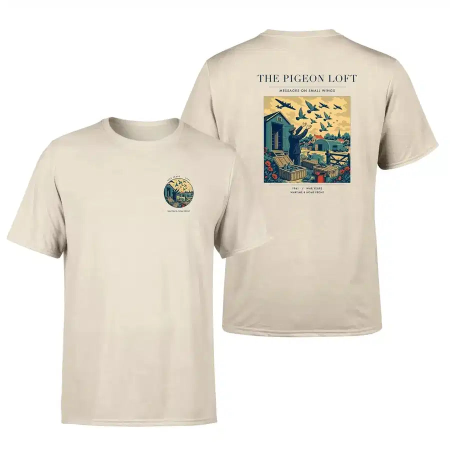VINTAGE G4526 - The Pigeon Loft - Double-Side T-Shirt design on beige double side t shirt