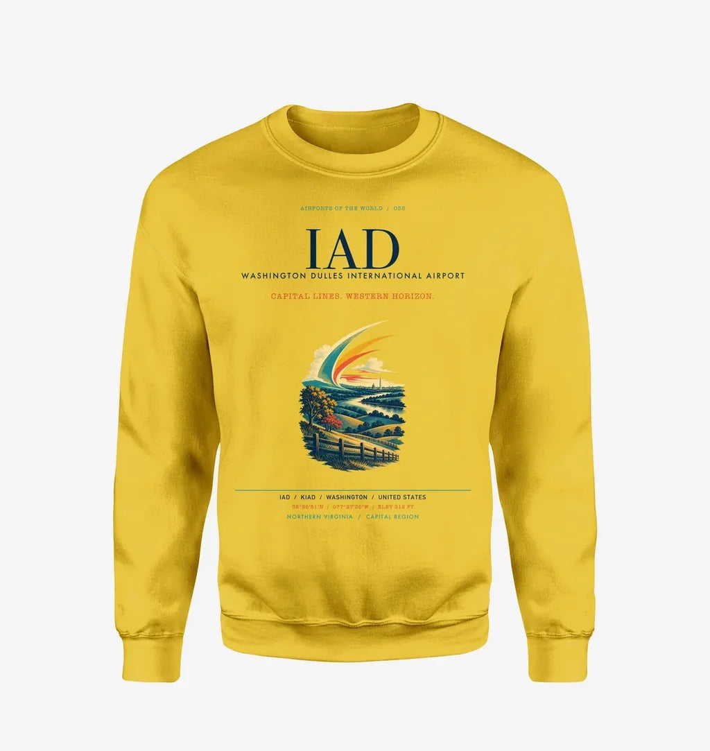 Washington Dulles International Airport (IAD) design on yellow sweatshirt