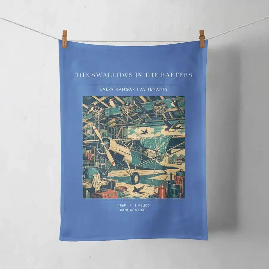 VINTAGE G4269 - The Swallows In The Rafters - Designed Towels design on blue