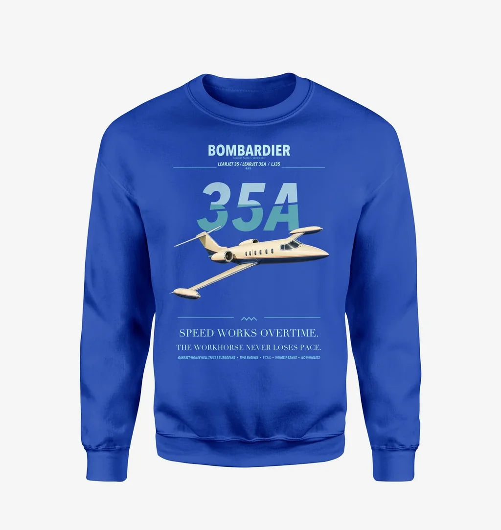 Bombardier Learjet 35A design on blue sweatshirt