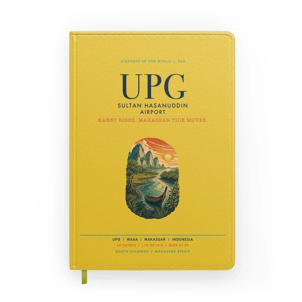 Sultan Hasanuddin Airport (UPG) design on yellow notebook