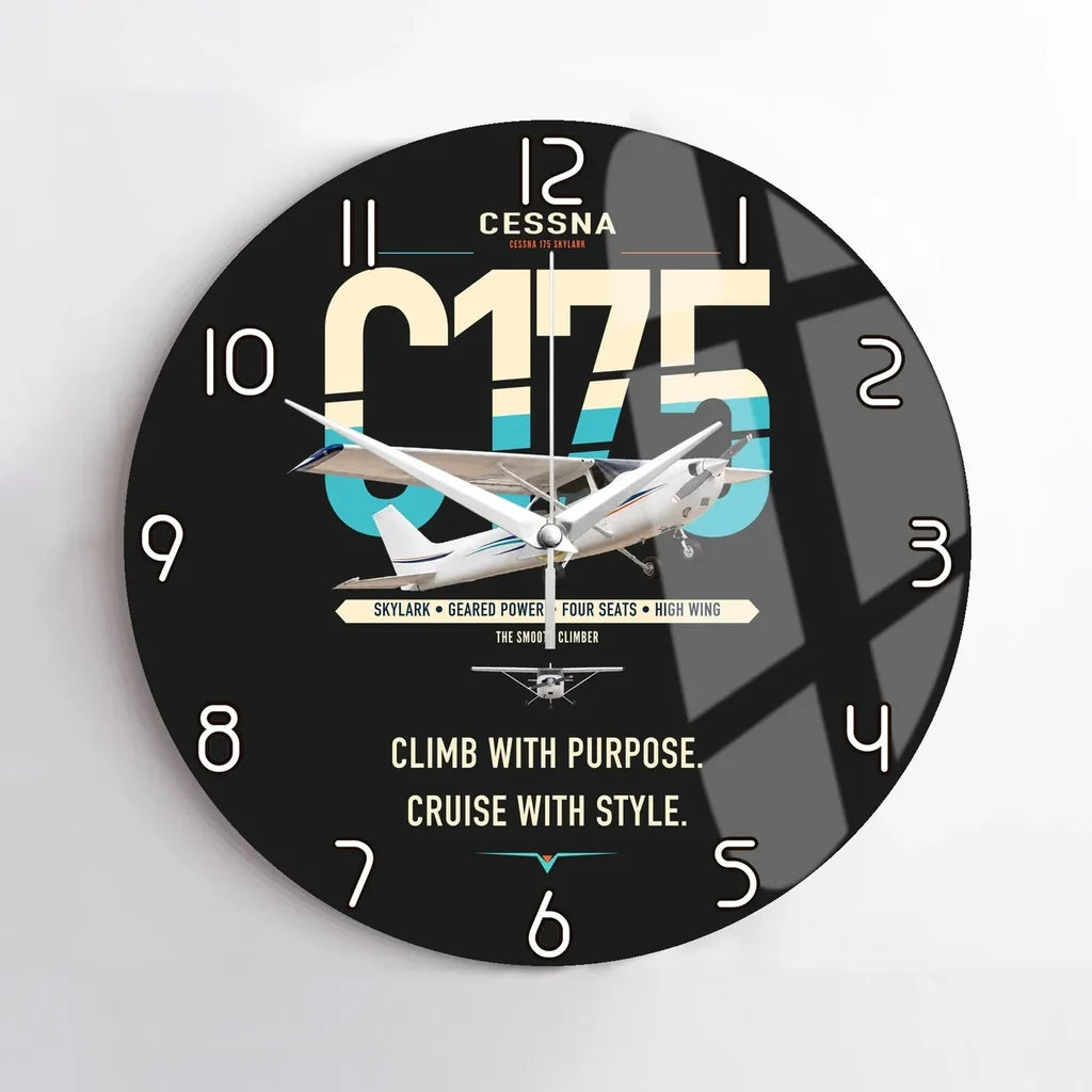 Cessna 175 Skylark design on black no frame wall clock