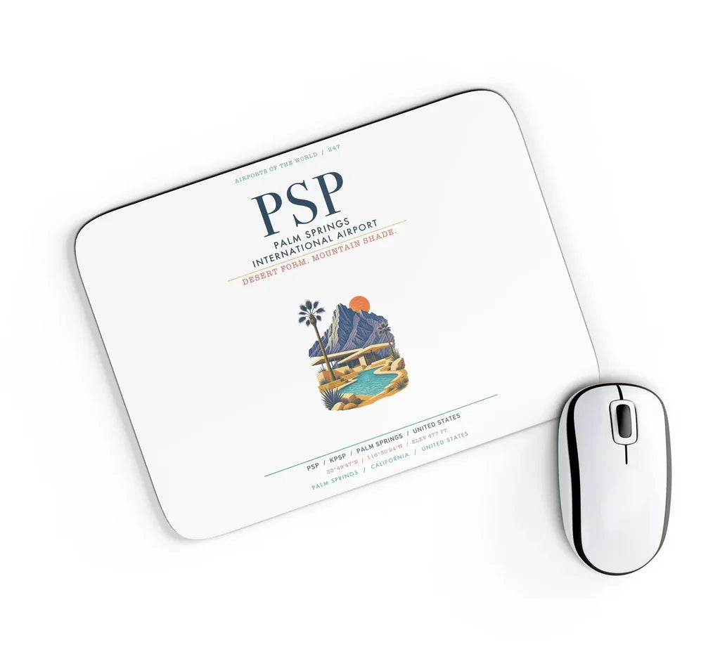 Palm Springs International Airport (PSP) design on white rectangle mouse pad