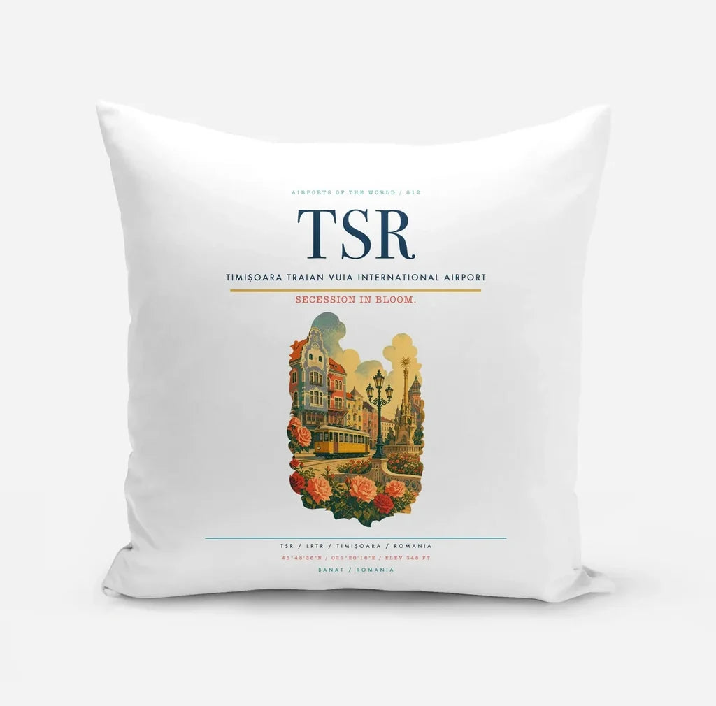Timișoara Traian Vuia International Airport (TSR) design on white pillow