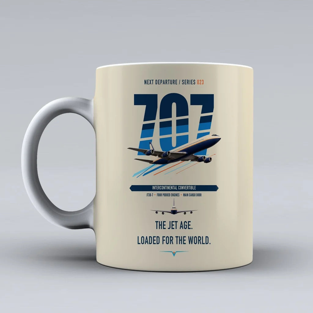 Boeing 707-320C double-side print on beige ceramic mug