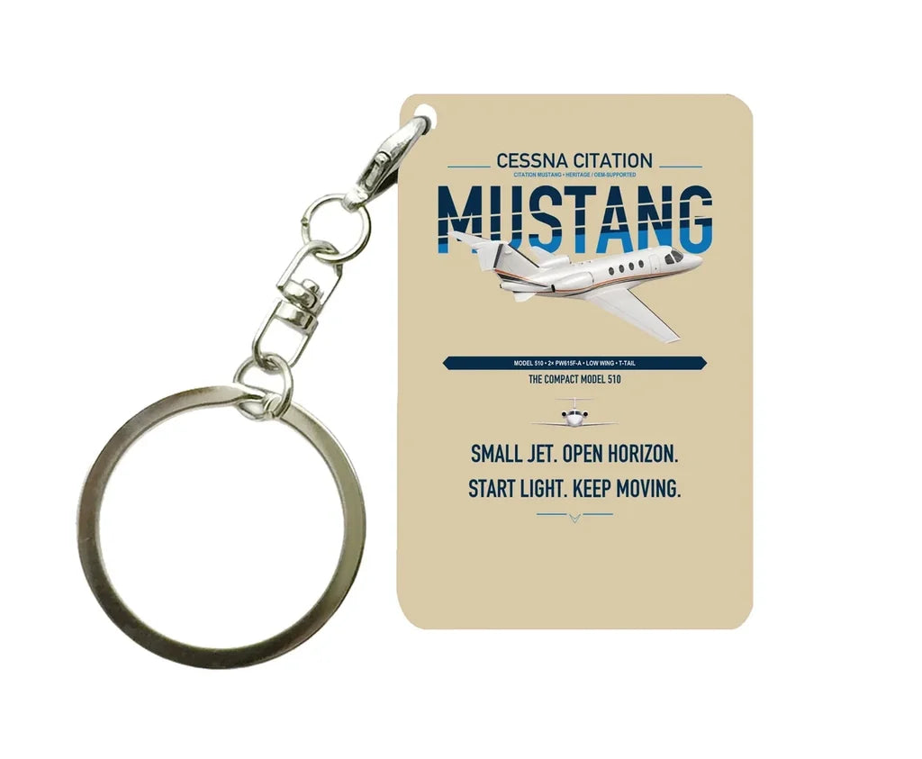 Cessna Citation Mustang design on beige designed key chain, double-side print