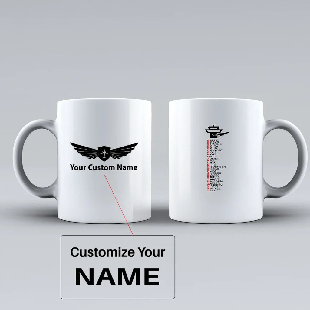 Aviation Alphabet Ceramic White aviation design on ceramic mug, premium ceramic with glazed finish.