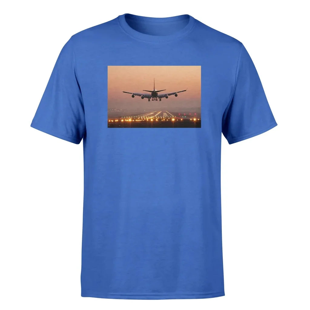 Landing Boeing 747 During Sunset aviation t-shirt