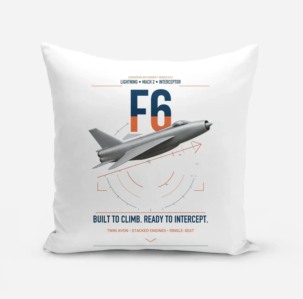English Electric Lightning F6 design on white pillow