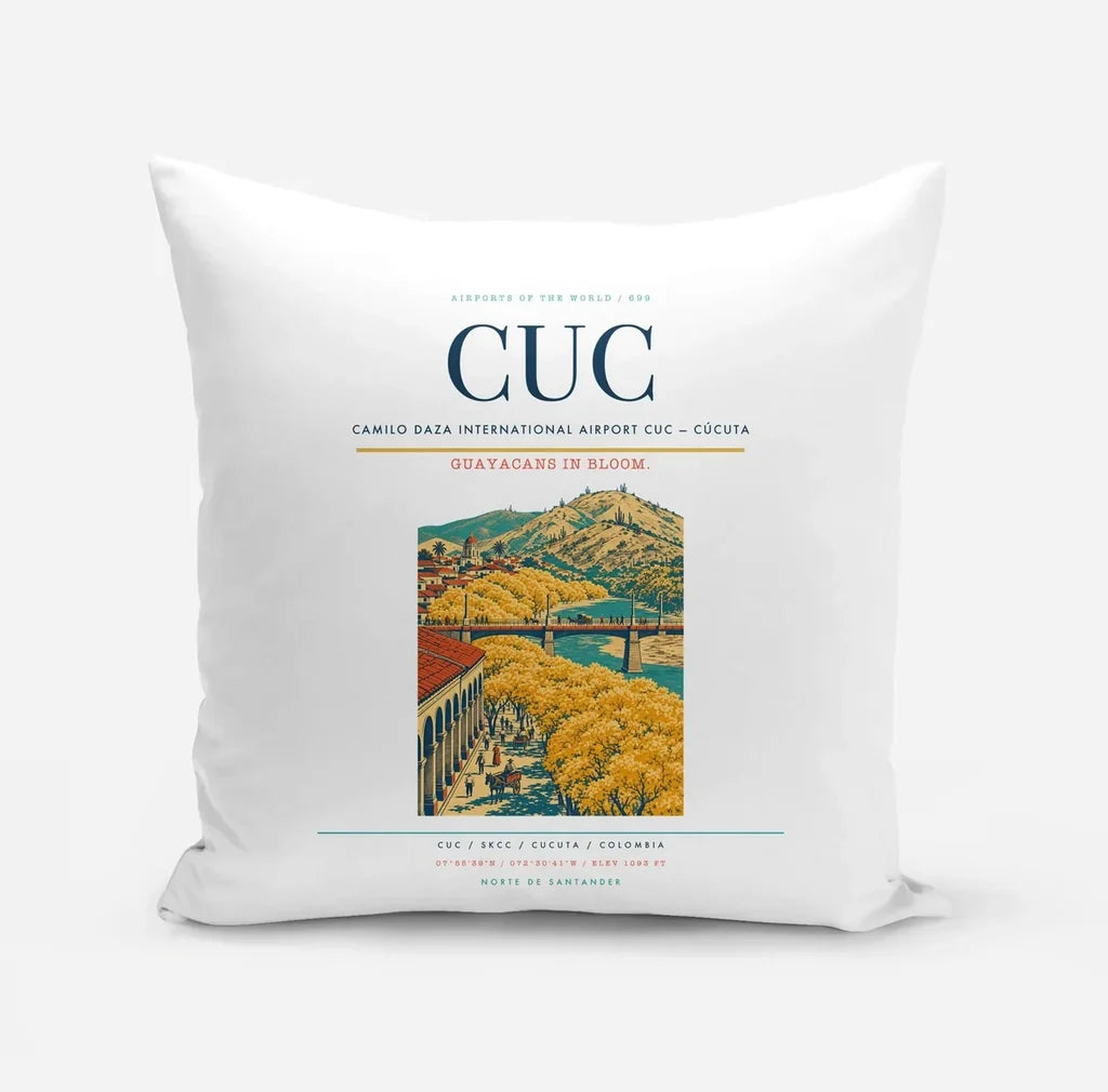 Camilo Daza International Airport (CUC) design on white pillow