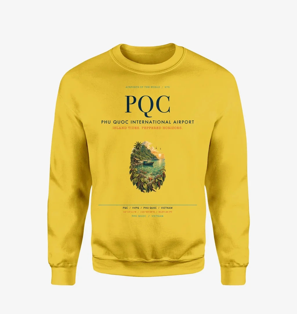 Phu Quoc International Airport (PQC) design on yellow sweatshirt