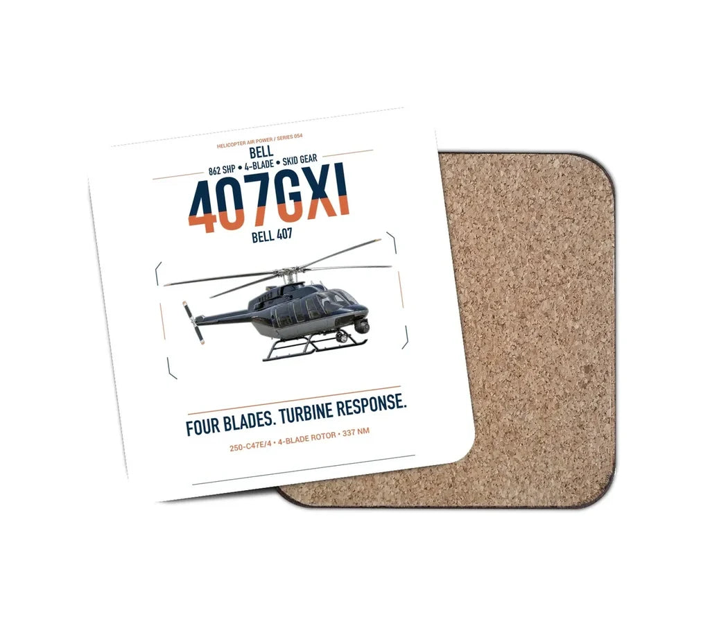 Bell 407GXi design on white 1 piece coaster