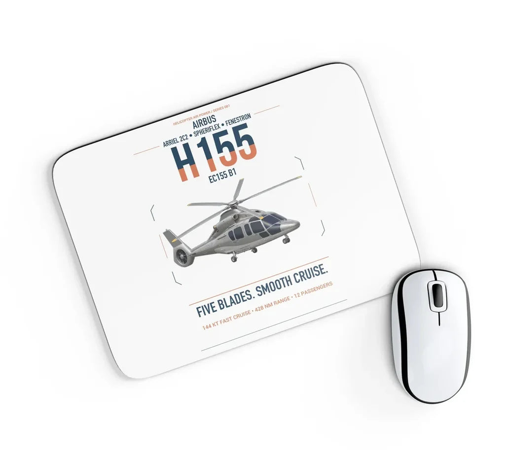Airbus H155 EC155 B1 design on white rectangle mouse pad