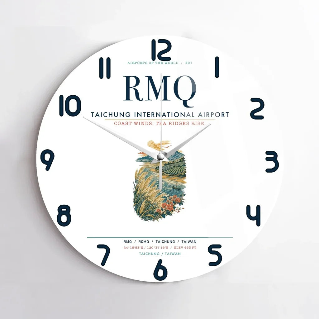 Taichung International Airport (RMQ) design on white no frame wall clock
