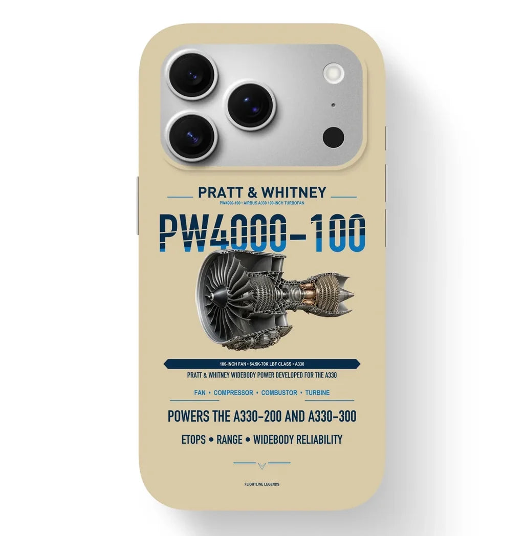PW4000-100 Case design on beige iphone case