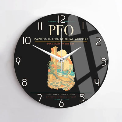 Paphos International Airport (PFO) design on black no frame wall clock