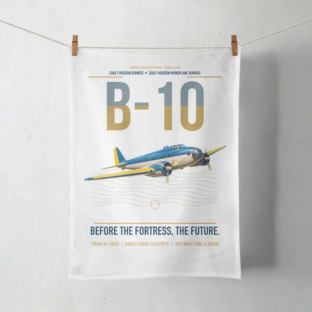 Martin B-10 design on white towel