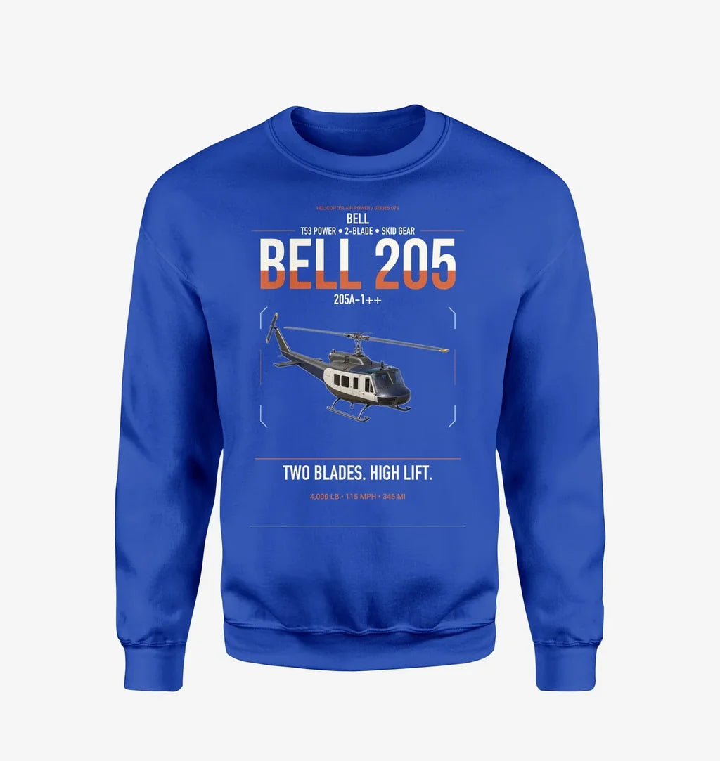 Bell 205A-1++ design on blue sweatshirt