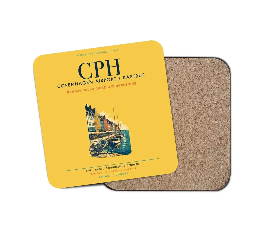 Copenhagen Airport Kastrup (CPH) design on yellow 1 piece coaster