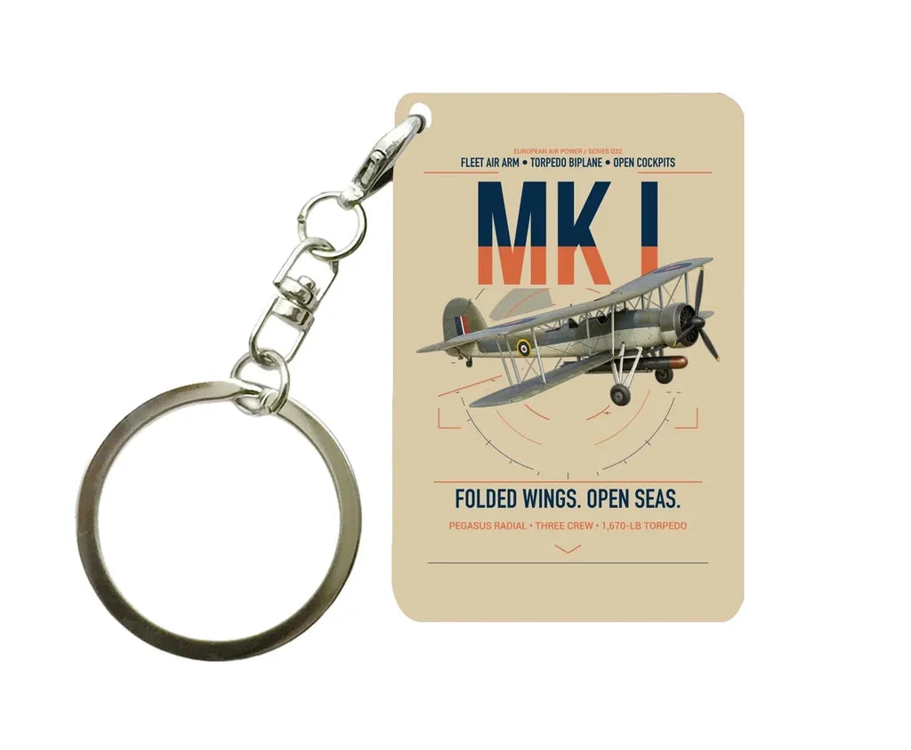 Fairey Swordfish Mk I design on beige designed key chain, double-side print