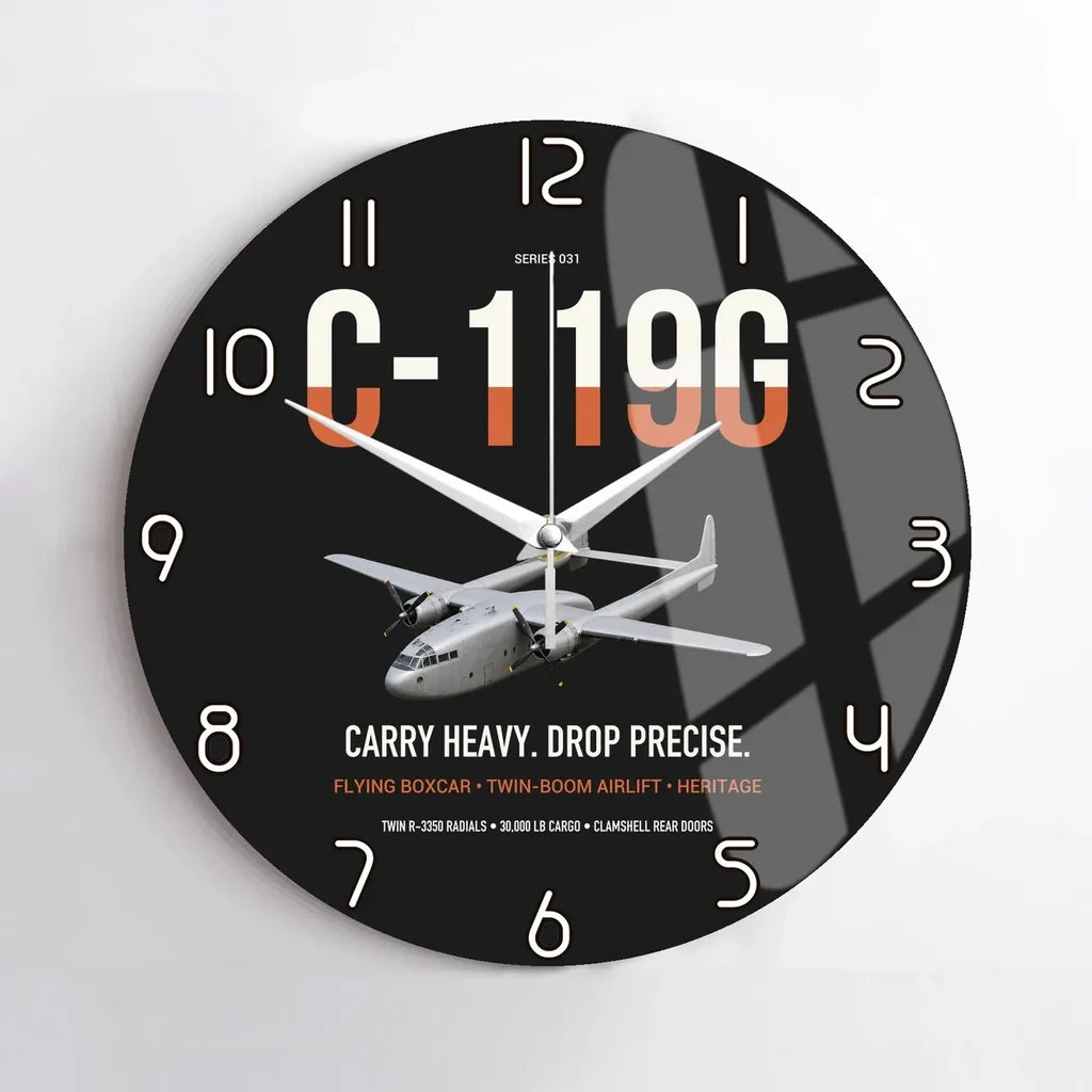 C-119G Flying Boxcar design on black no frame wall clock