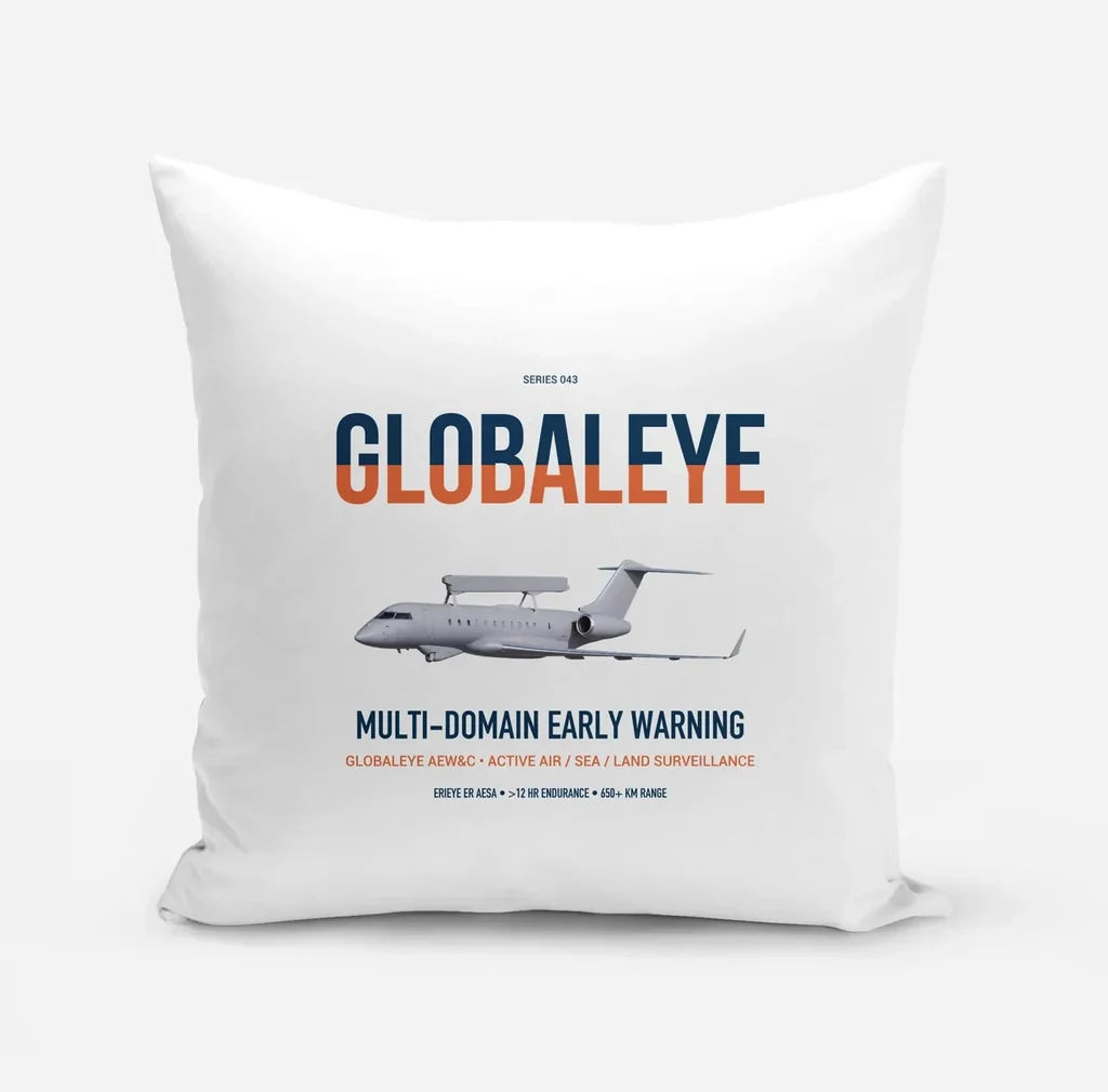 Saab GlobalEye design on white pillow