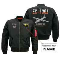 Thumbnail for EC-130J Commando Solo III design on black+name bomber jacket, double-side print