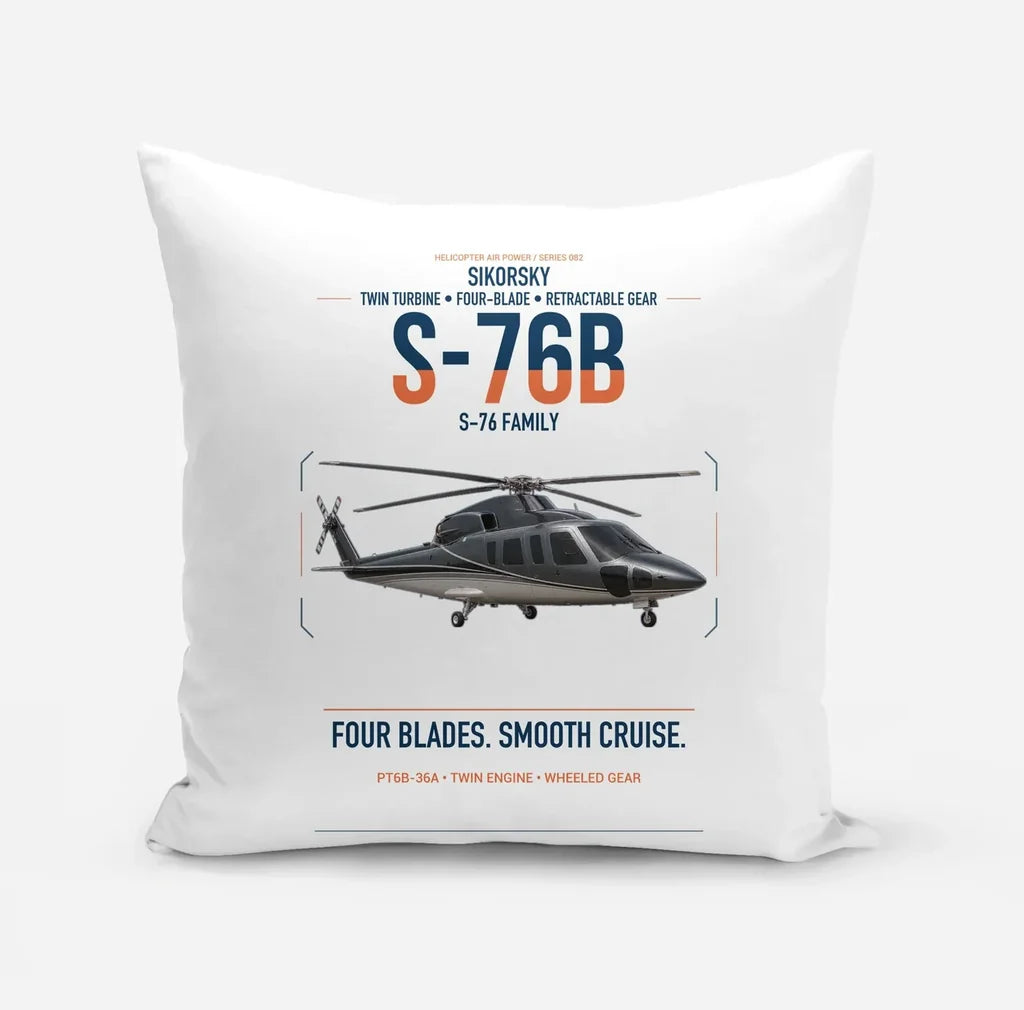 Sikorsky S-76B design on white pillow