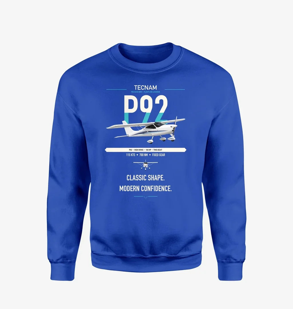 Tecnam P92 Echo MkII design on blue sweatshirt