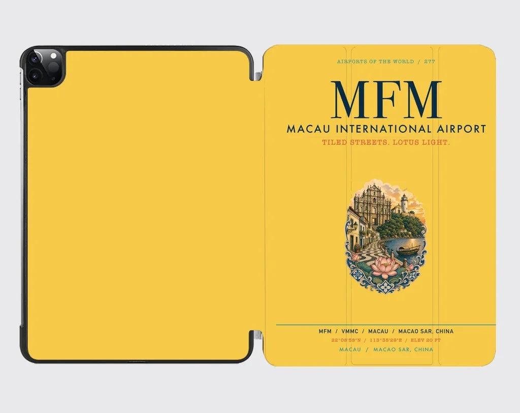 Macau International Airport (MFM) design on yellow ipad tablet case