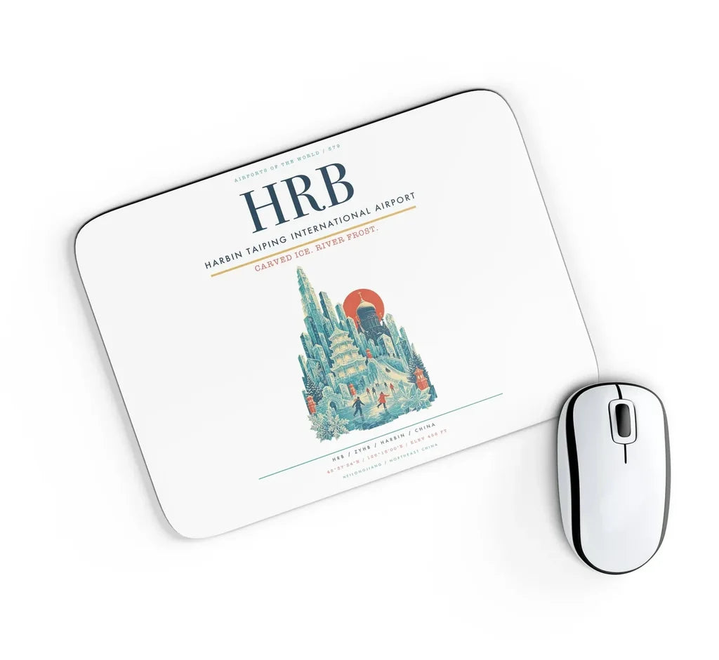 Harbin Taiping International Airport (HRB) design on white rectangle mouse pad