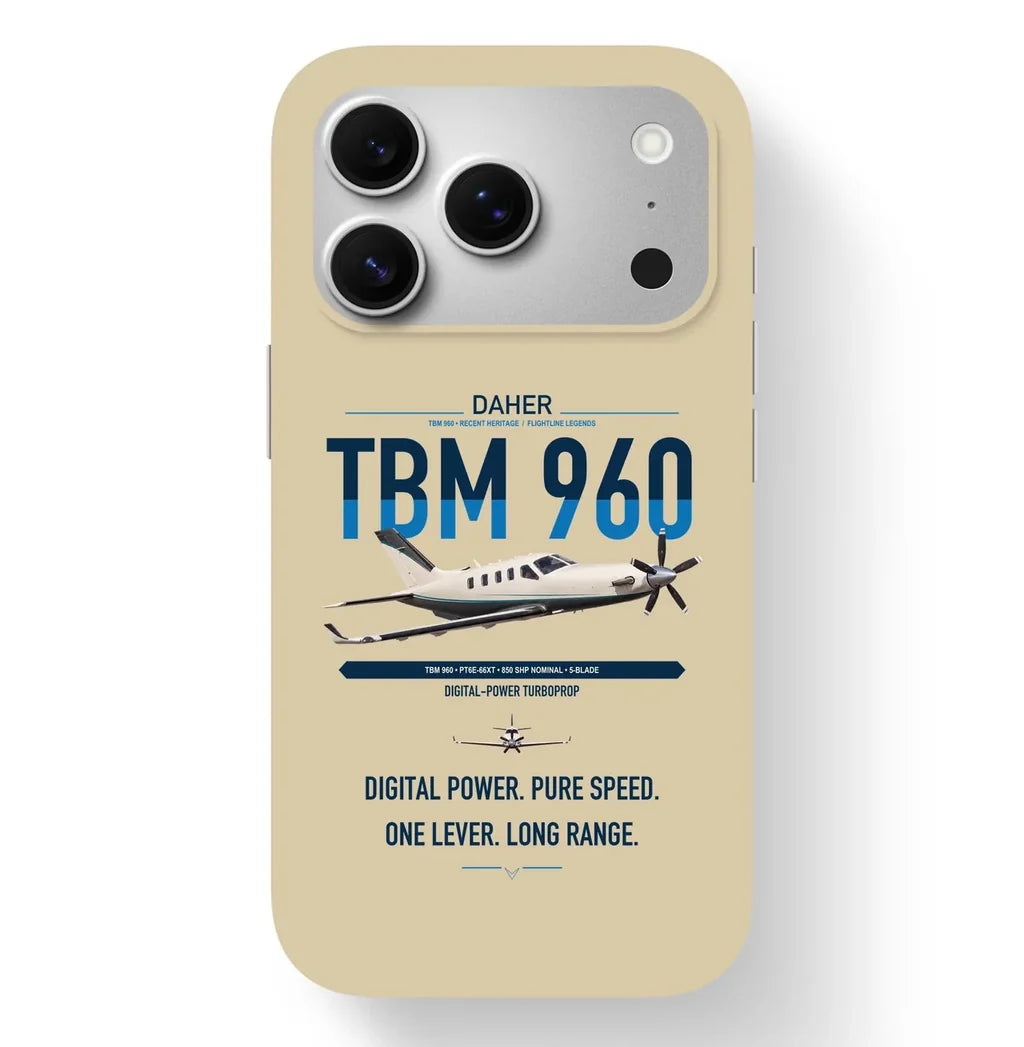 Daher TBM 960 design on beige magsafe iphone case, for iPhone 17 Pro