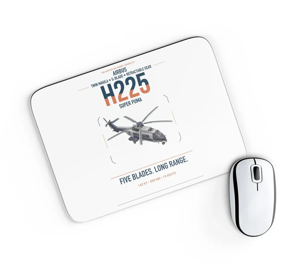 Airbus H225 design on white rectangle mouse pad
