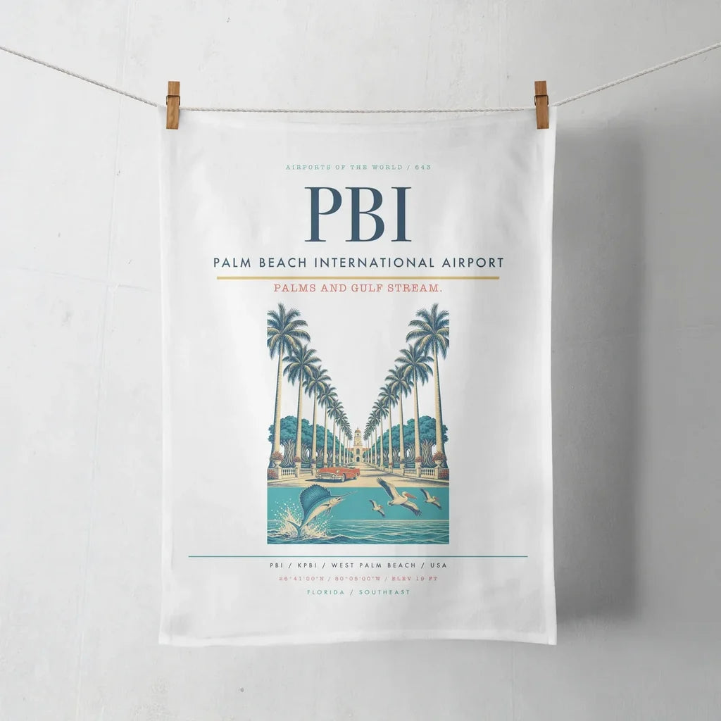 Palm Beach International Airport (PBI) design on white towel